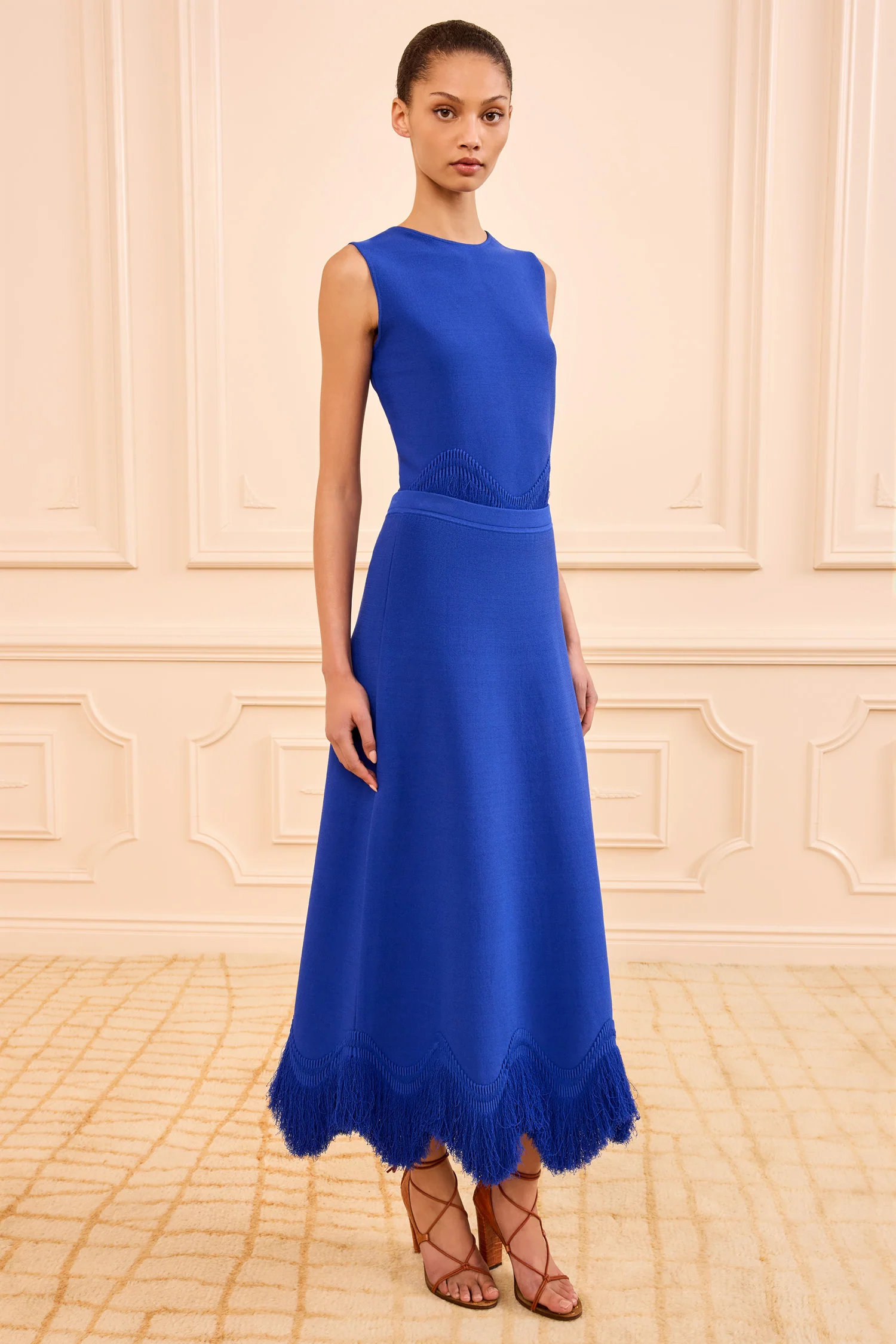 Paulina Knit Skirt with Fringe - Cobalt - Image 3