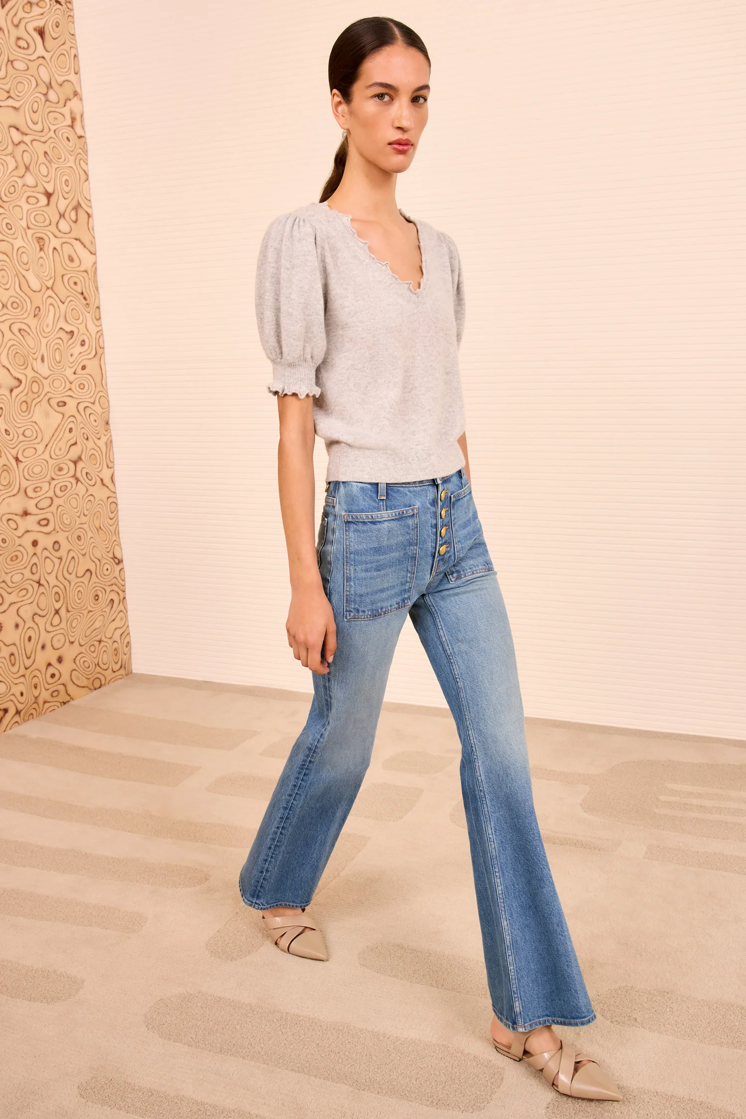 Polline Short Sleeve Top - Pebble - Image 3