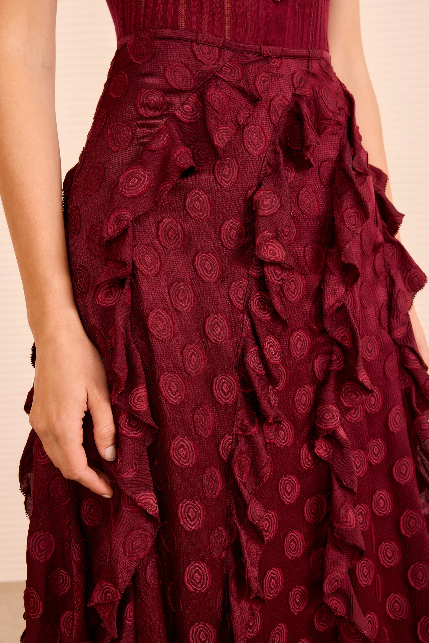 Poppy Cascading Ruffle Midi Skirt - Claret - Image 3