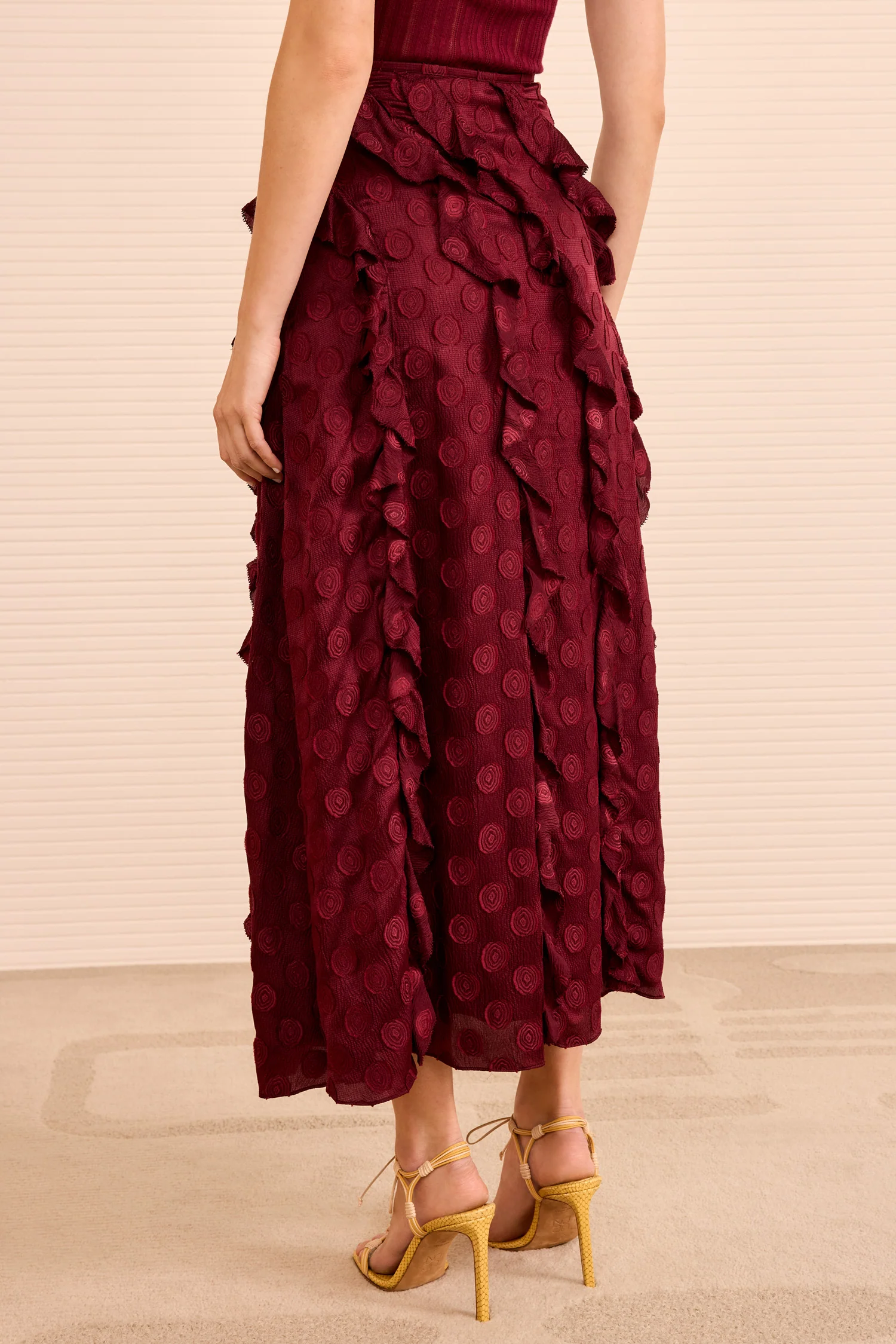 Poppy Cascading Ruffle Midi Skirt - Claret - Image 4