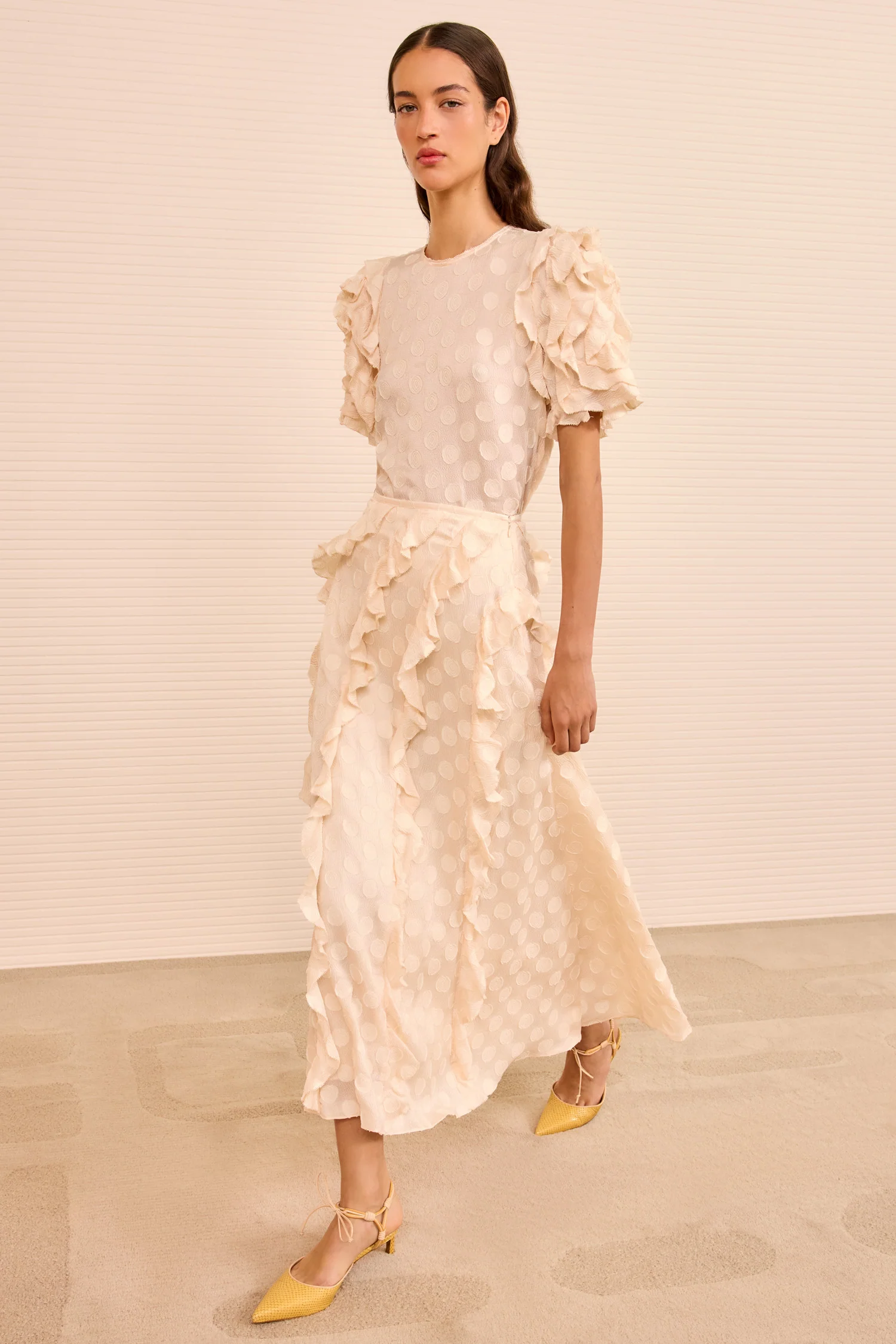 Poppy Cascading Ruffle Midi Skirt - Conch - Image 3