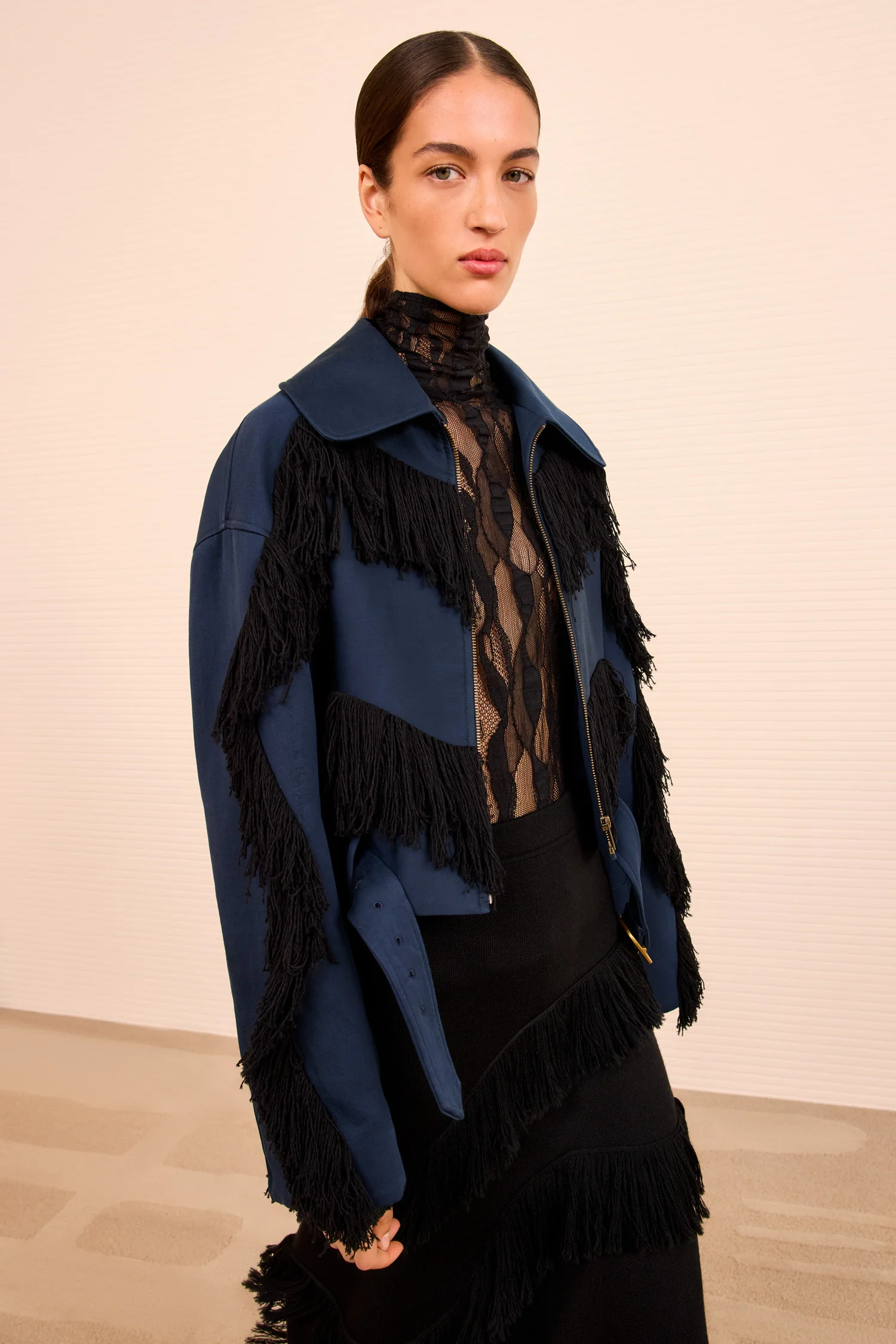 Raffela Cropped Fringe Jacket - Nuit - Image 4