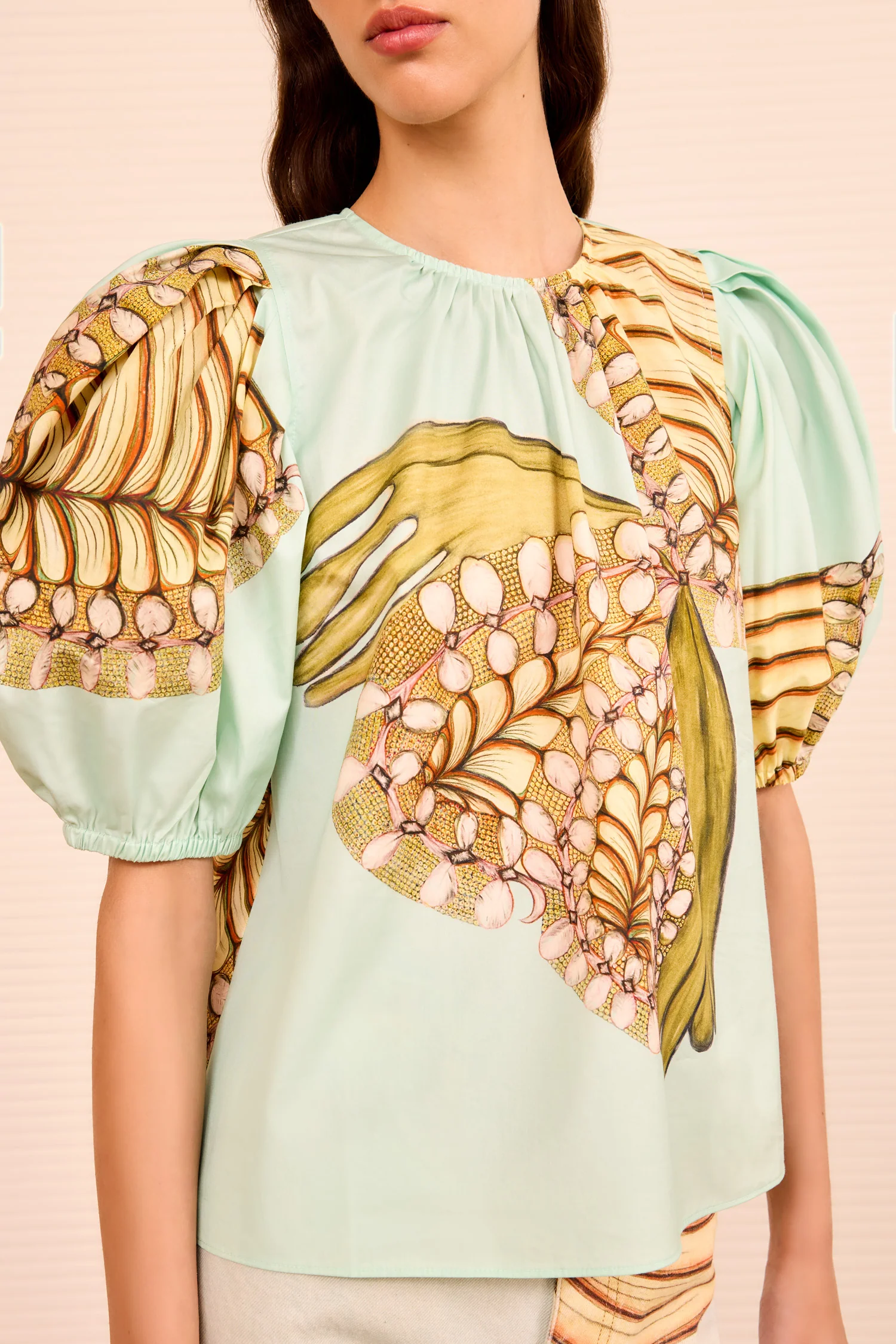 Ravena Puff Sleeve Top - Water Blossoms - Image 2