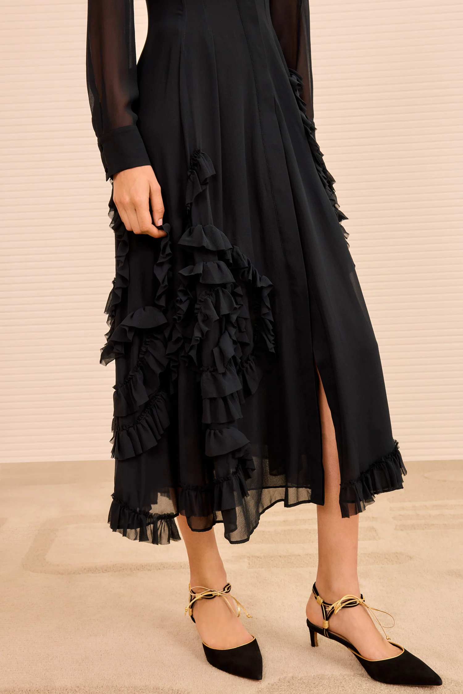 Rhea Shirt Dress with Ruffle Skirt - Noir - Image 4