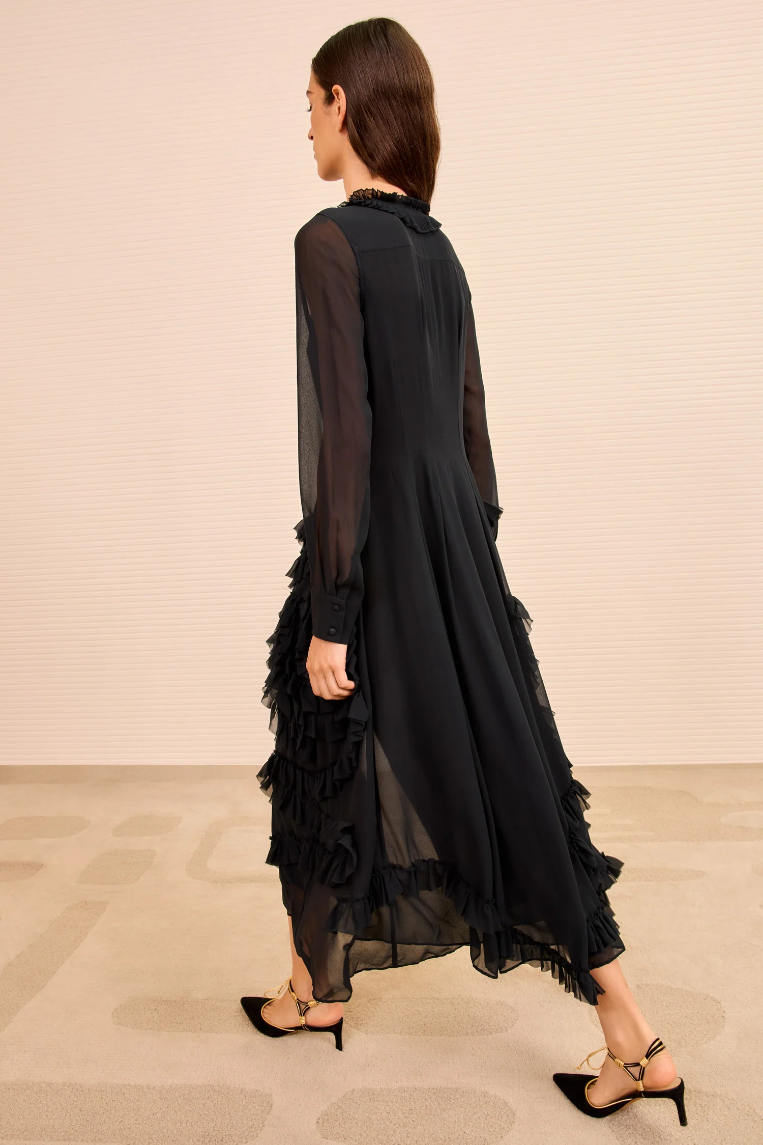 Rhea Shirt Dress with Ruffle Skirt - Noir - Image 5