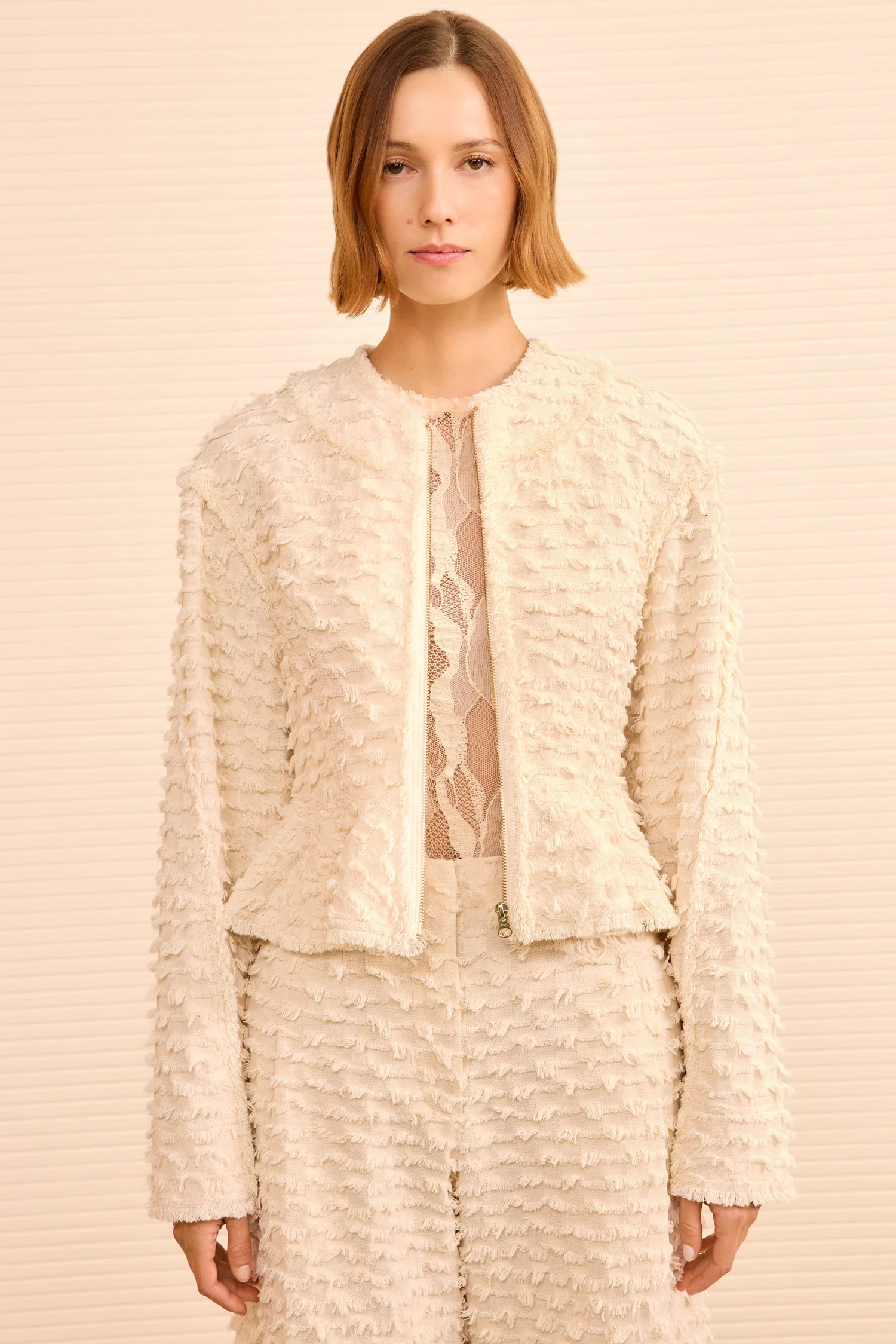 Rosalind Zip Peplum Jacket - Ivory - Image 3