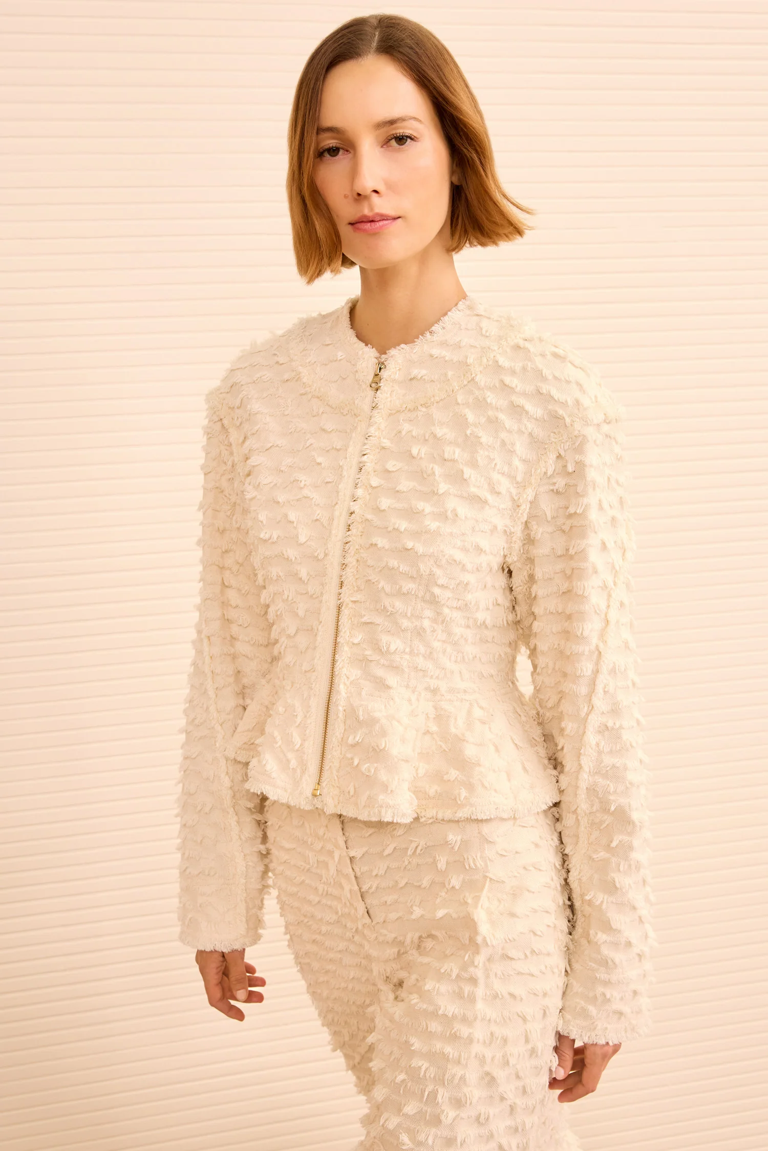 Rosalind Zip Peplum Jacket - Ivory - Image 4