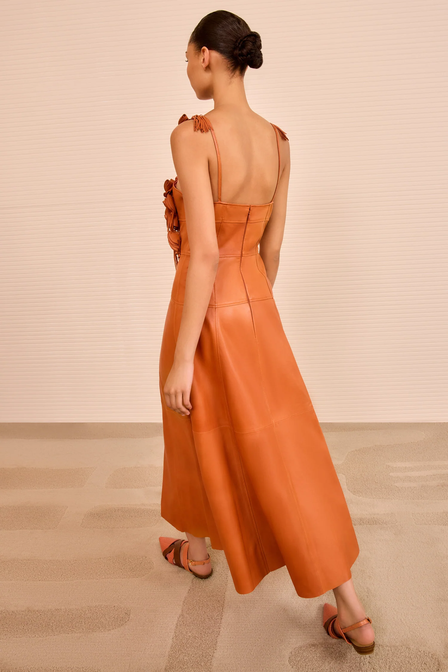 Sabrina Floral Applique Leather Dress - Sienna - Image 4