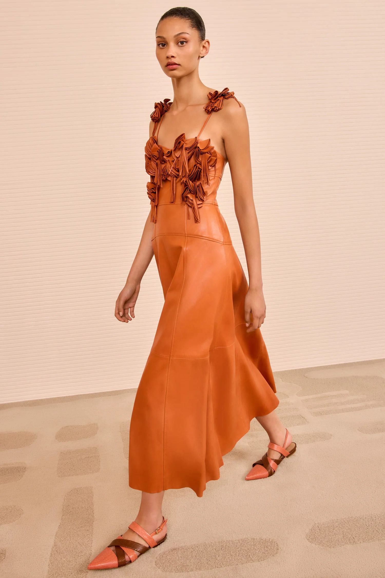Sabrina Floral Applique Leather Dress - Sienna - Image 5