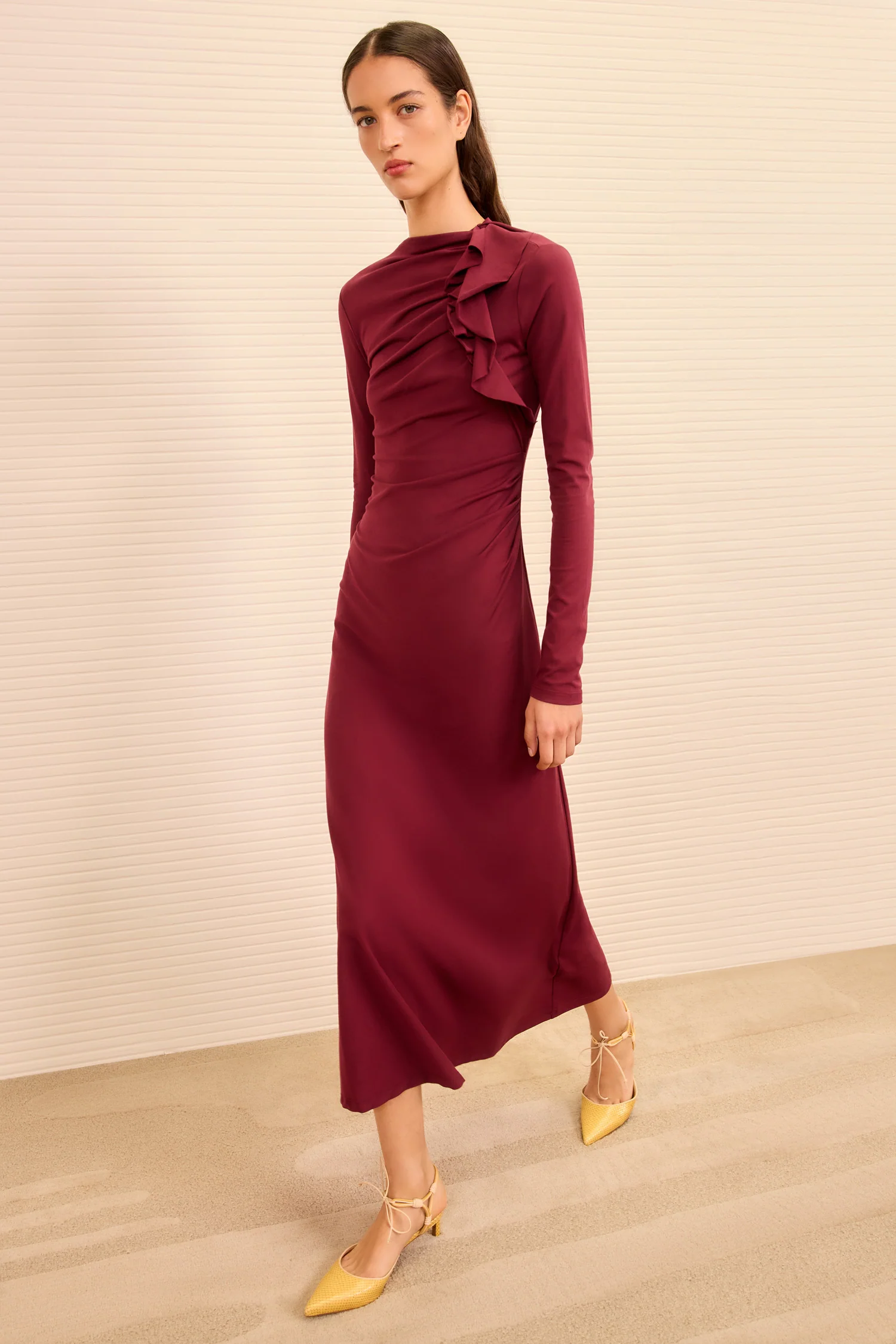 Safi Long Sleeve Dress - Claret - Image 3
