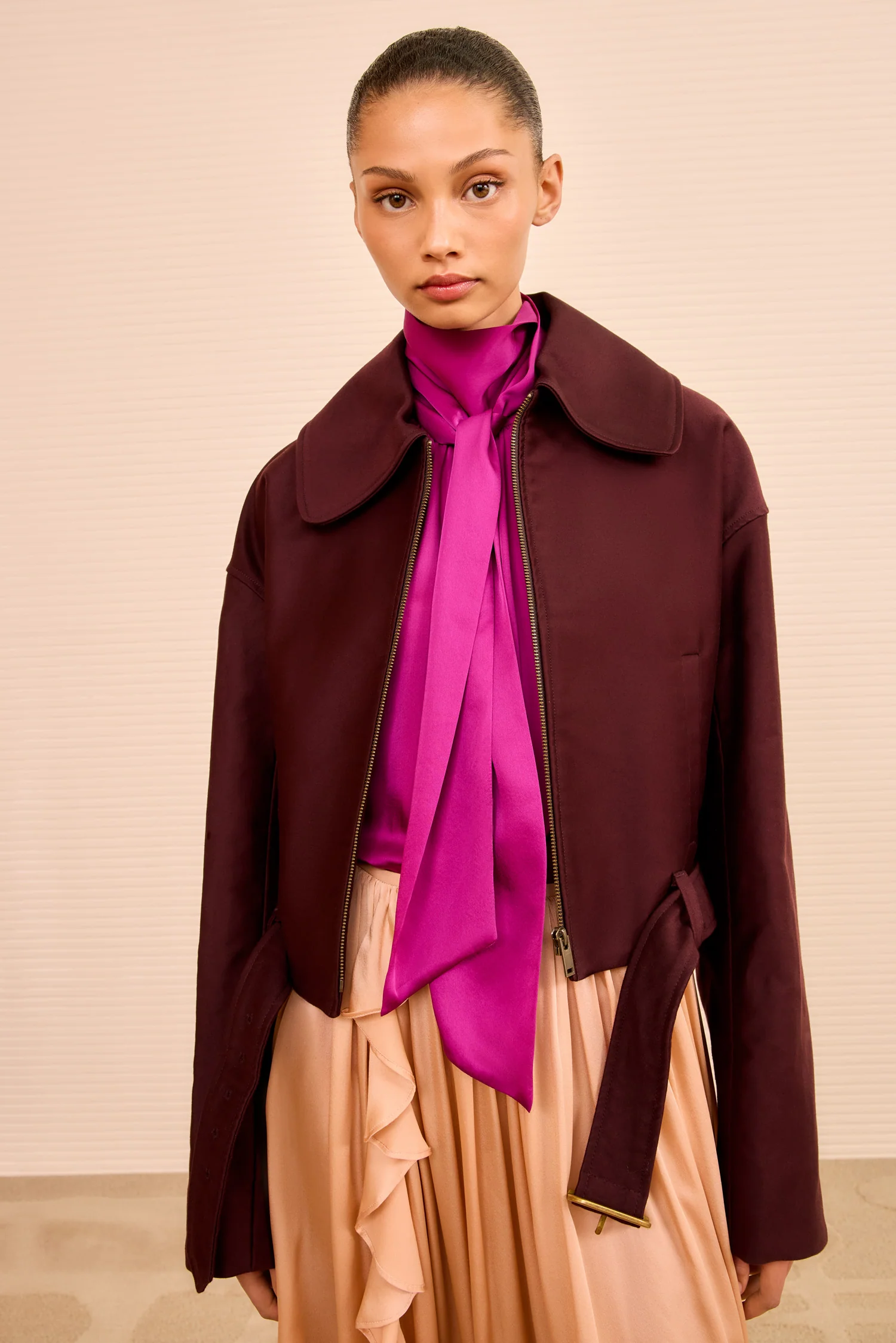 Signal Cropped Belted Jacket - Claret - Image 3