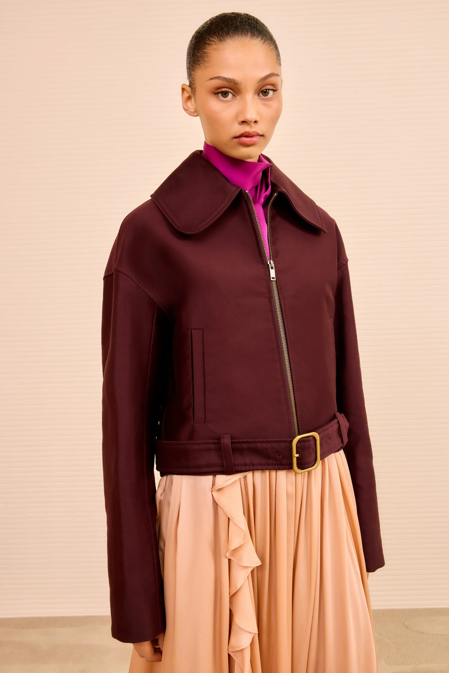 Signal Cropped Belted Jacket - Claret - Image 4
