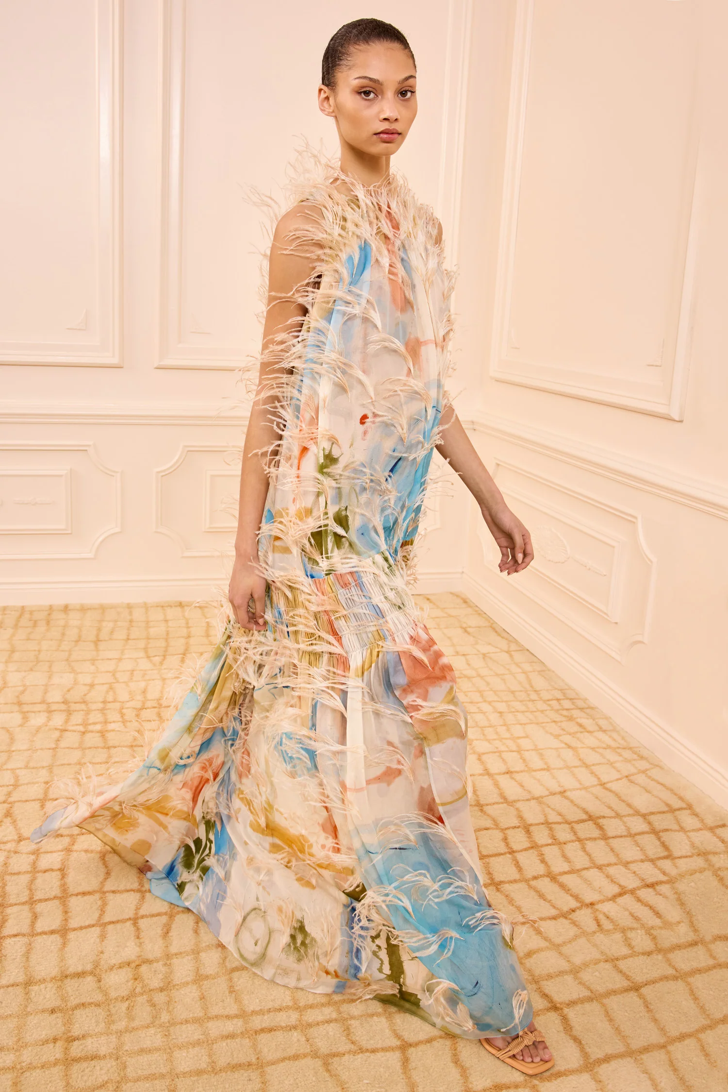 Gossamer Gown with Feather Embroidery - Western Dream - Image 3