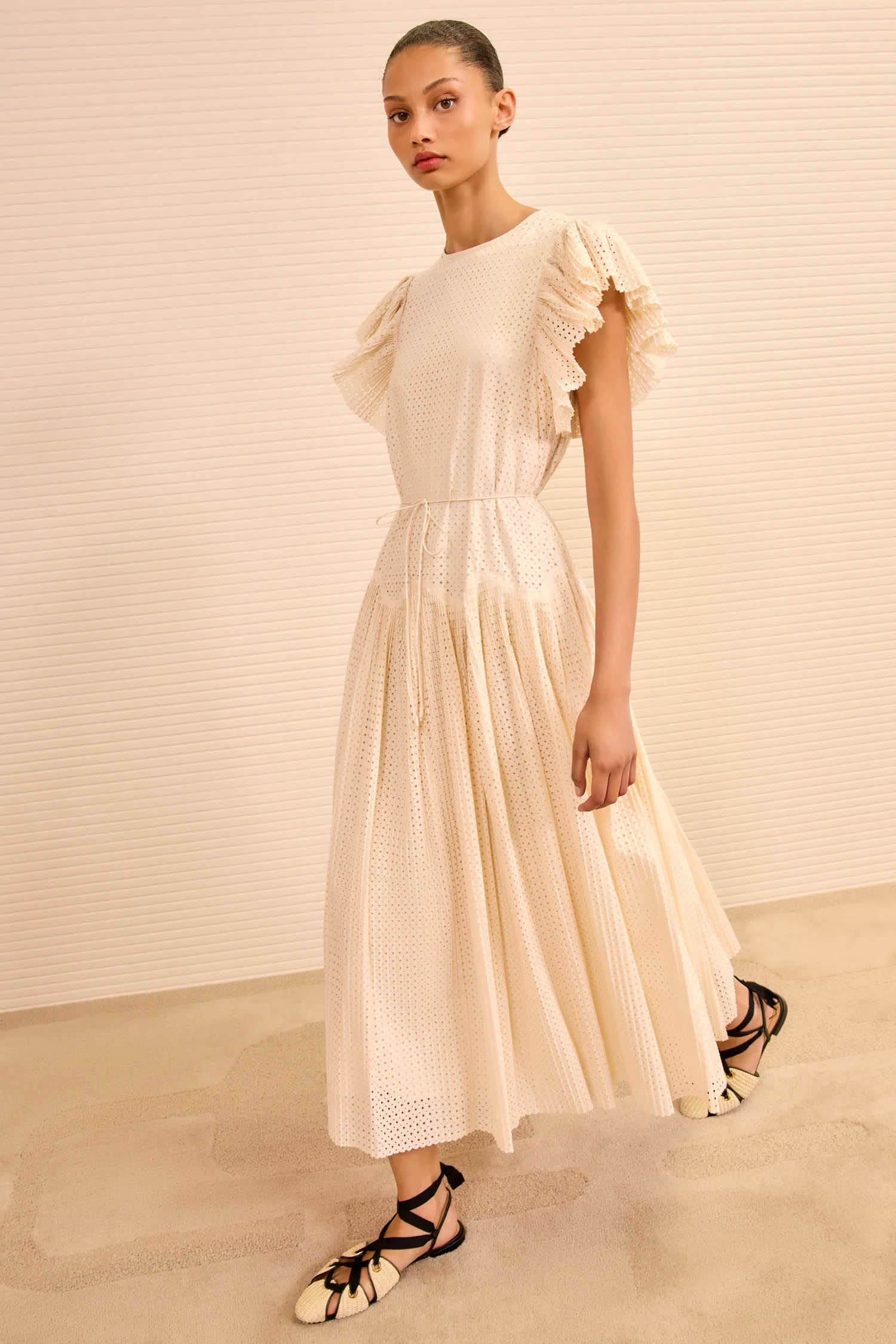 Sylvaine Flutter Sleeve Midi Dress - Cowrie