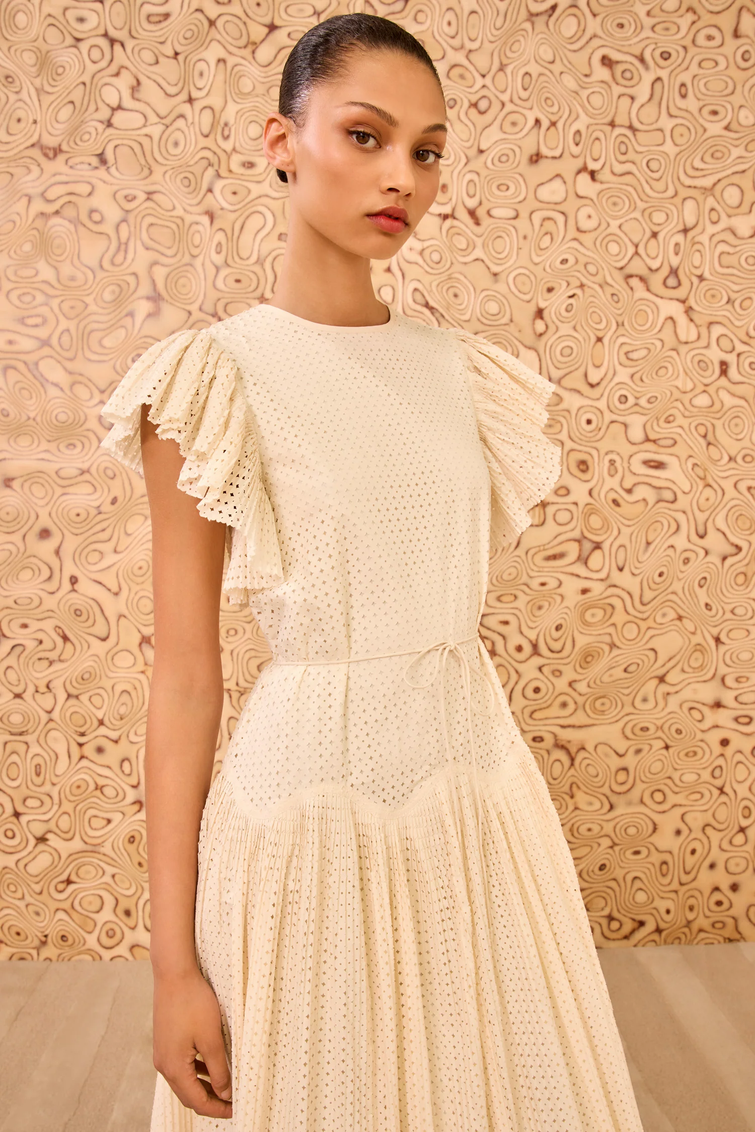 Sylvaine Flutter Sleeve Midi Dress - Cowrie - Image 3