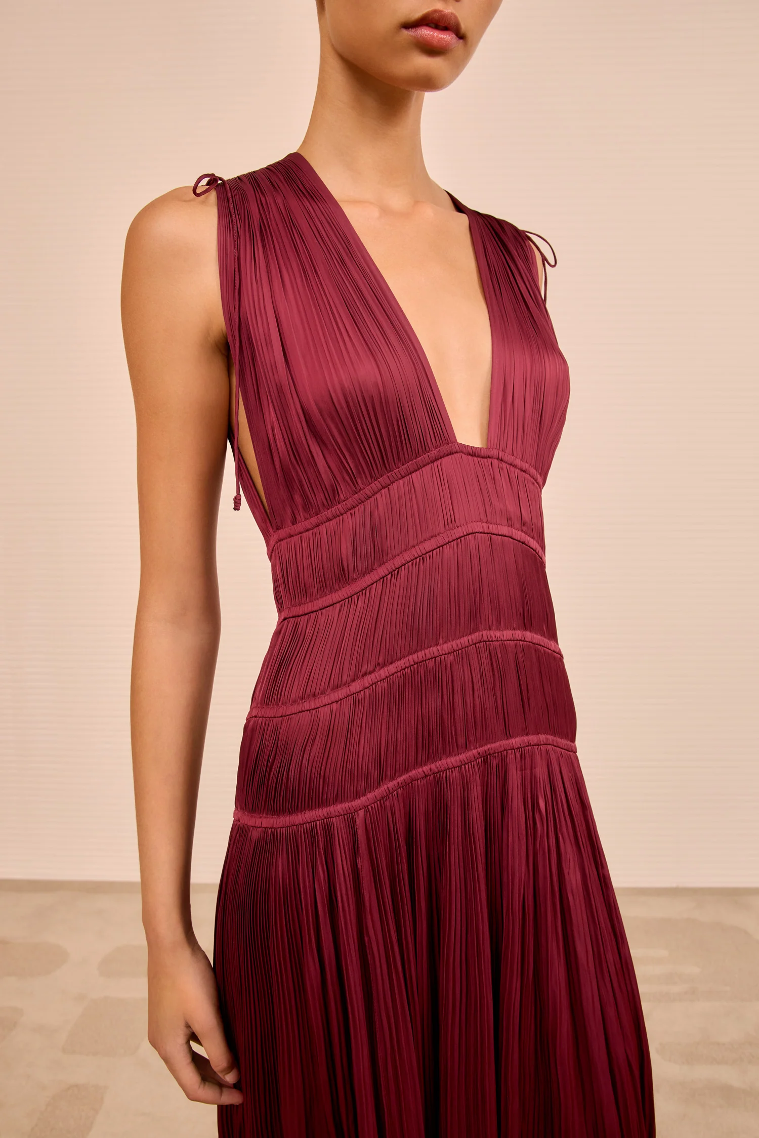 Tasneem Deep V Gown - Claret - Image 2