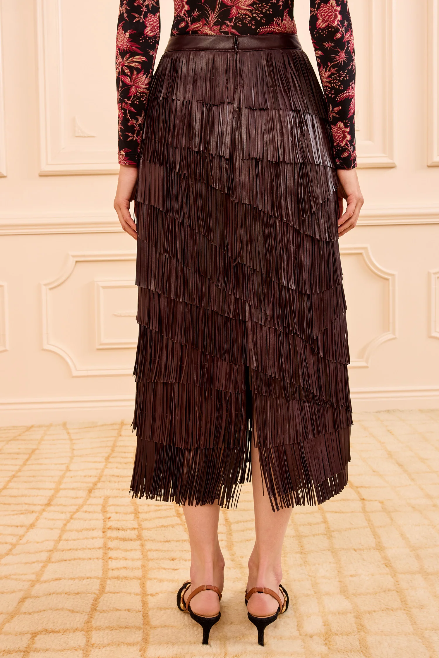 Therese Fringe Leather Skirt - Mahogany - Image 5