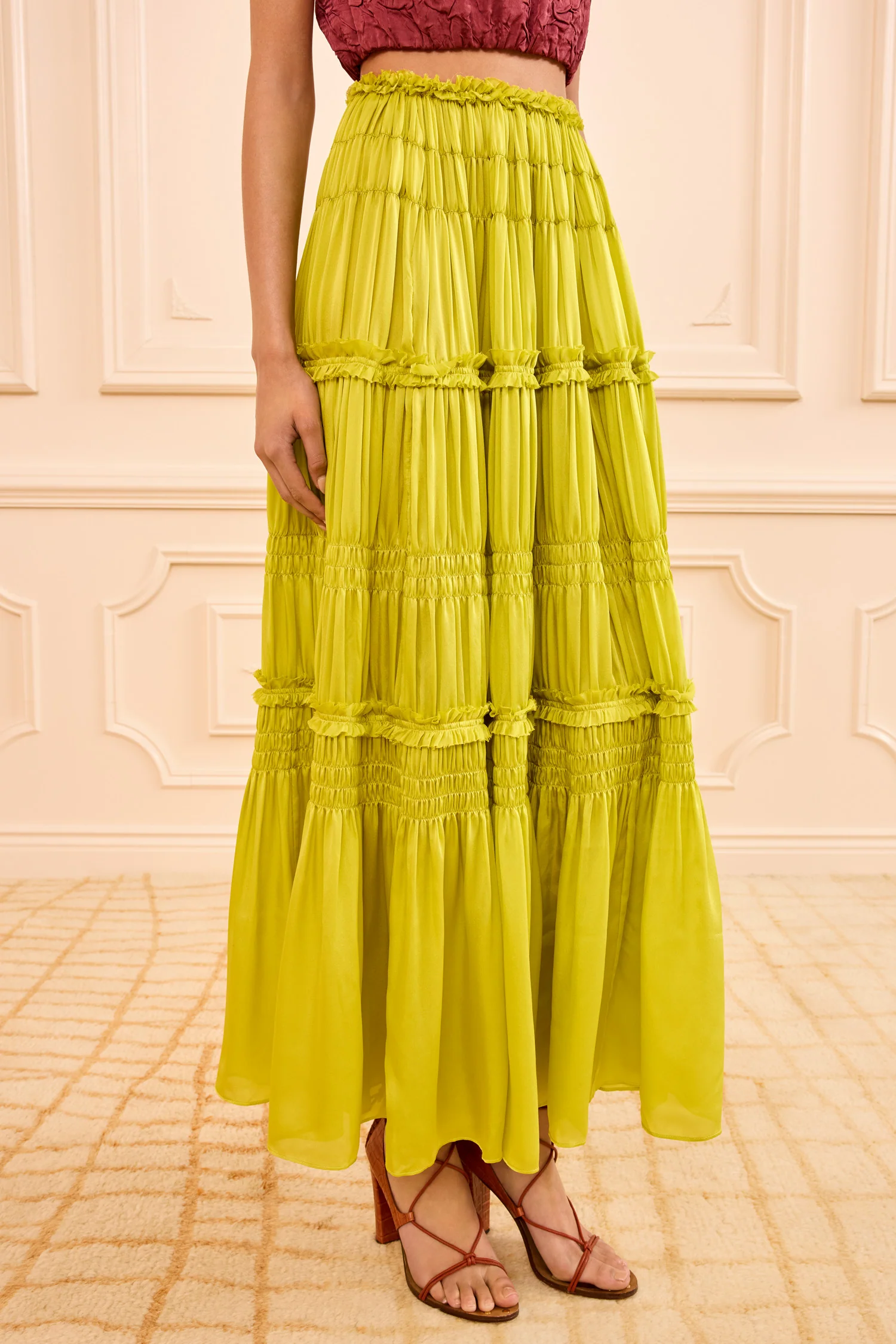 Virginie Silk Skirt - Chartreuse - Image 2