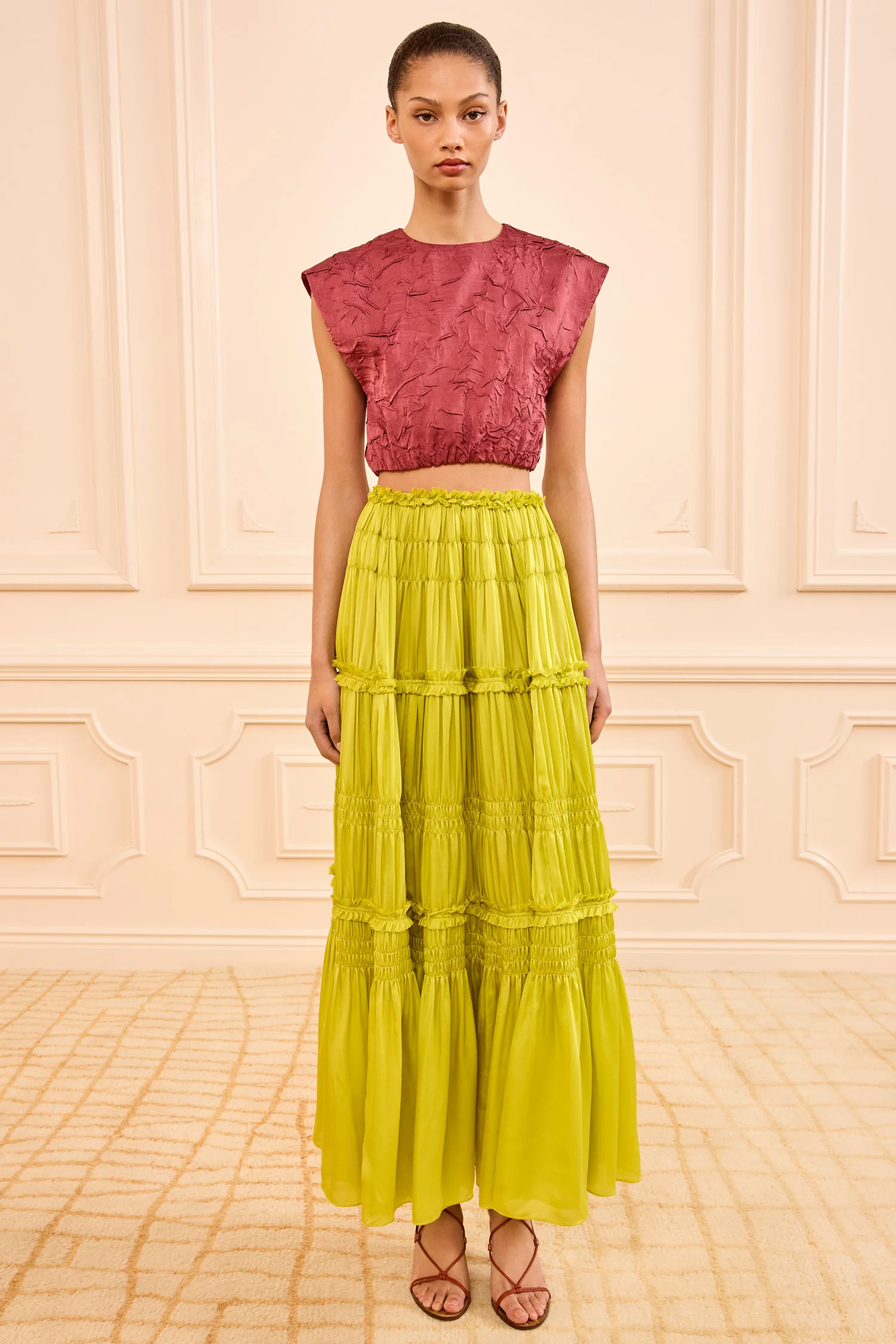 Virginie Silk Skirt - Chartreuse - Image 3