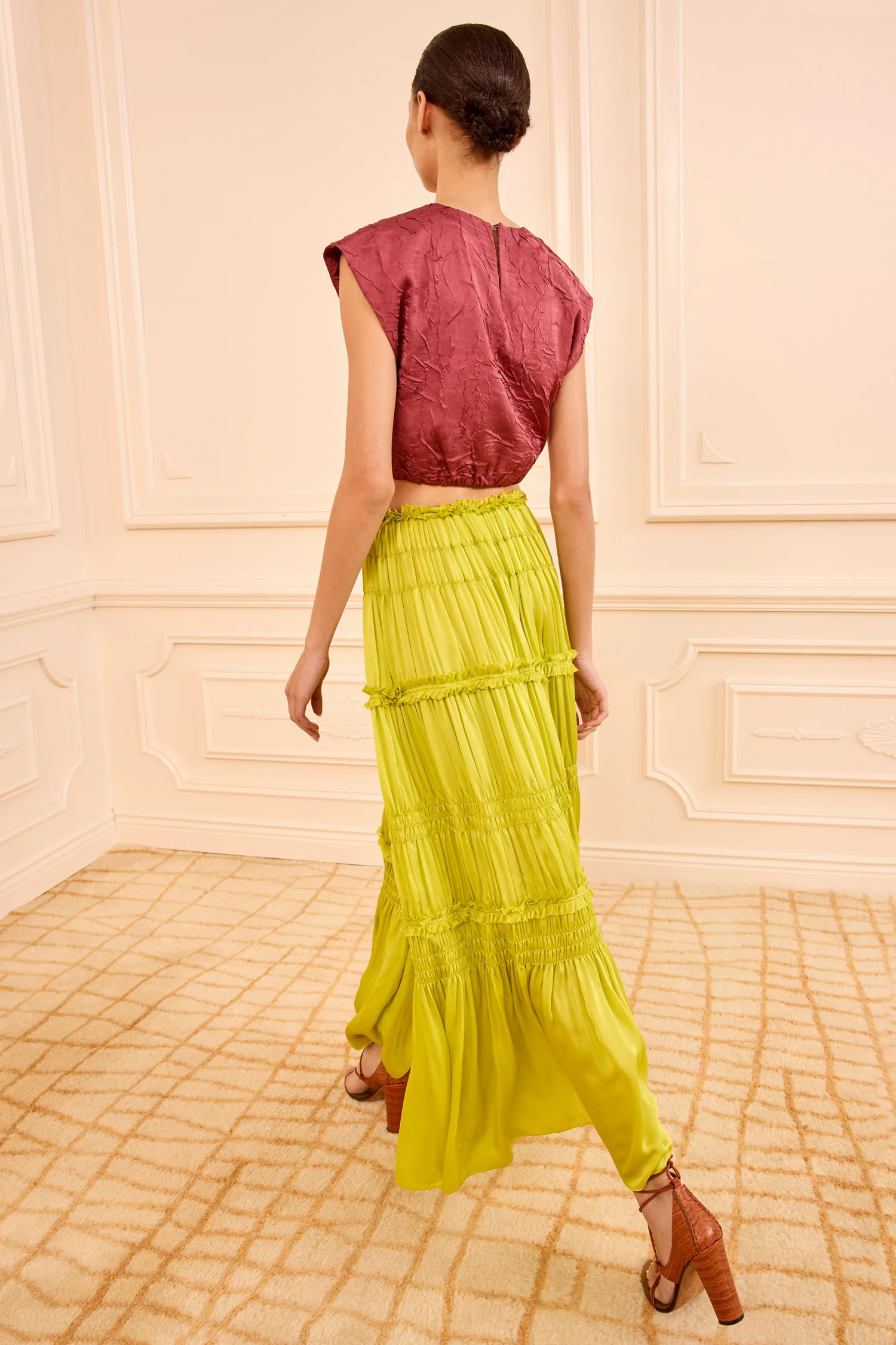 Virginie Silk Skirt - Chartreuse - Image 5