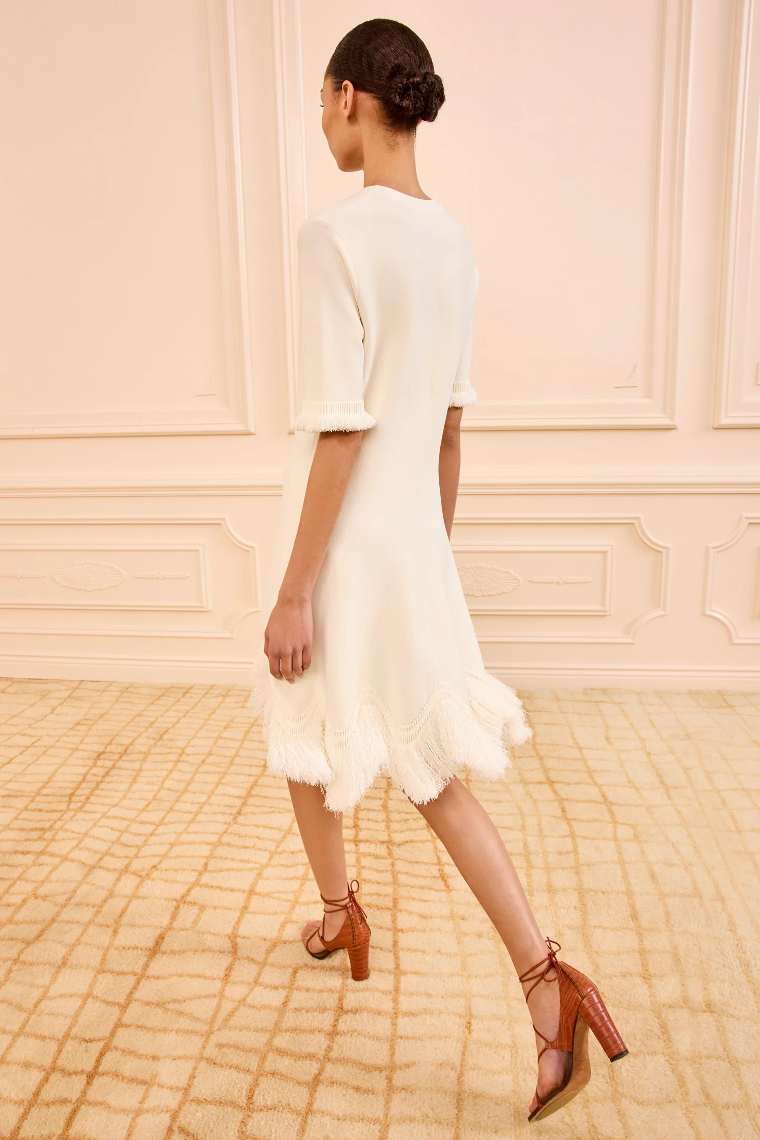 Vittoria Knit Dress with Fringe - Cowrie - Image 4