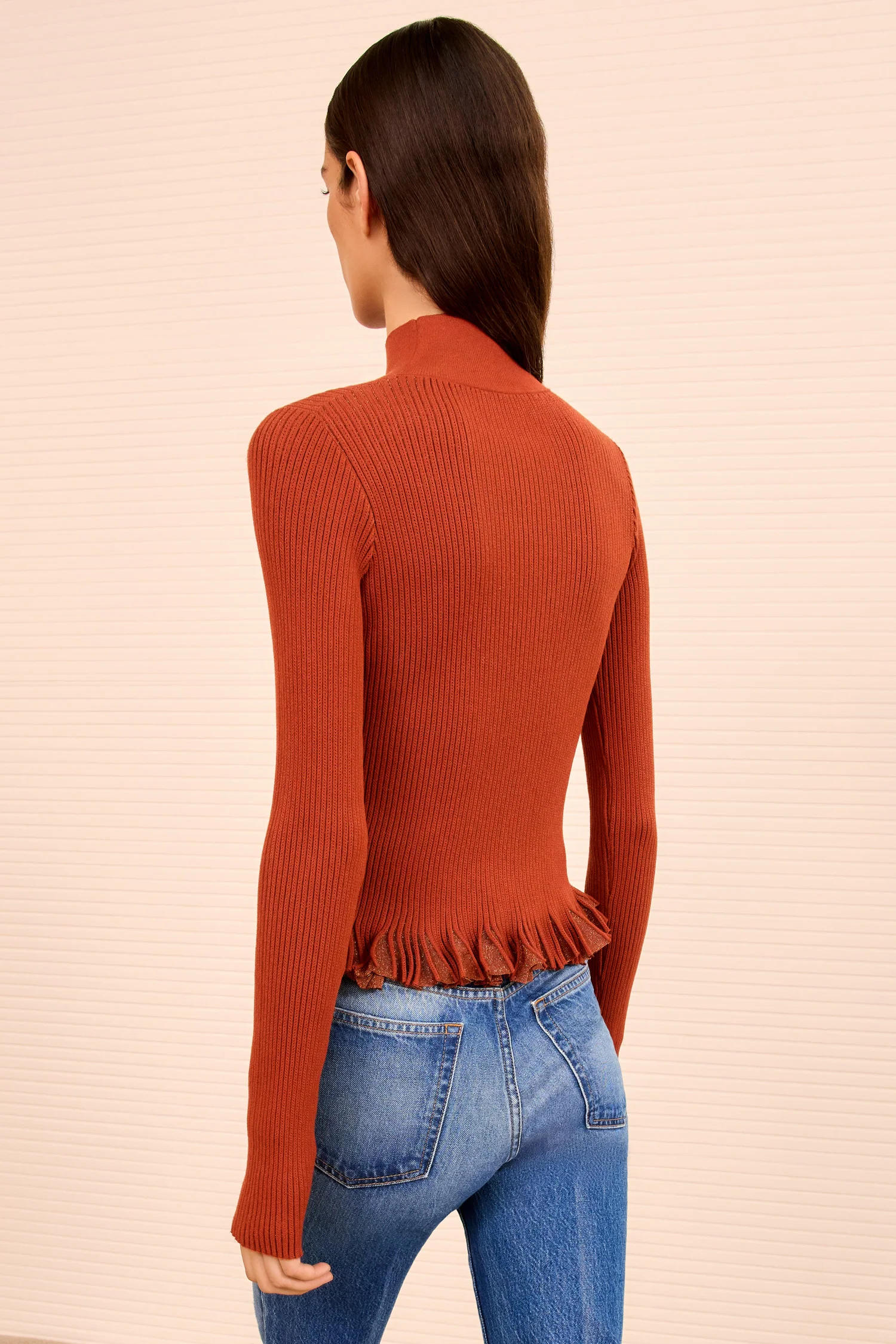 Yulia Ruffle Turtleneck Top - Copper - Image 4