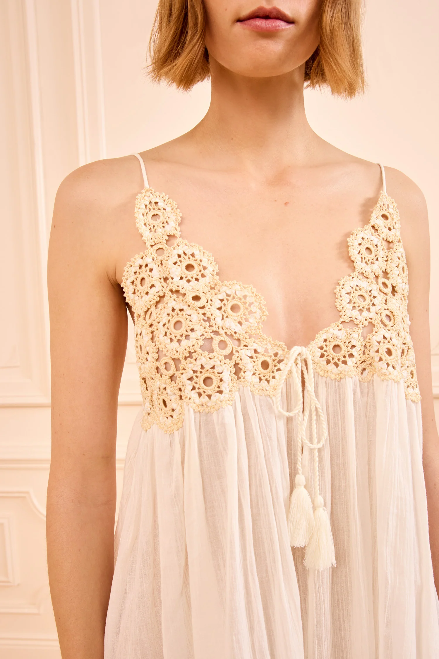 Zadie Dress Coverup with Crochet Detail - Creme - Image 2