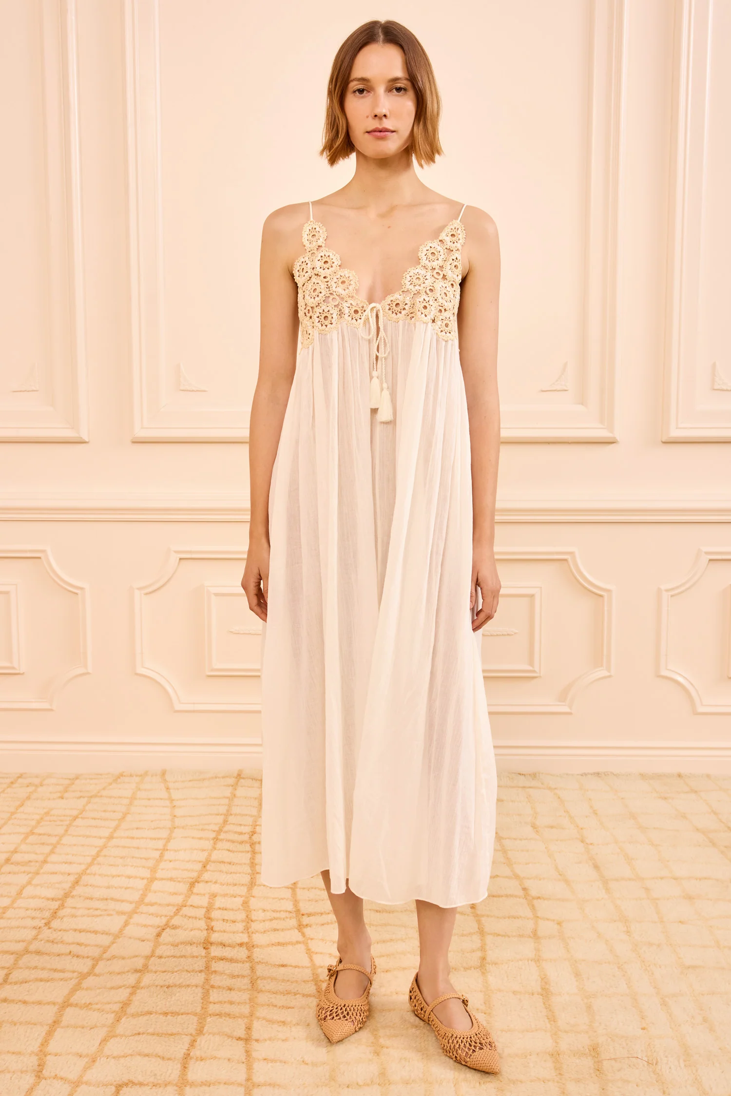Zadie Dress Coverup with Crochet Detail - Creme - Image 3