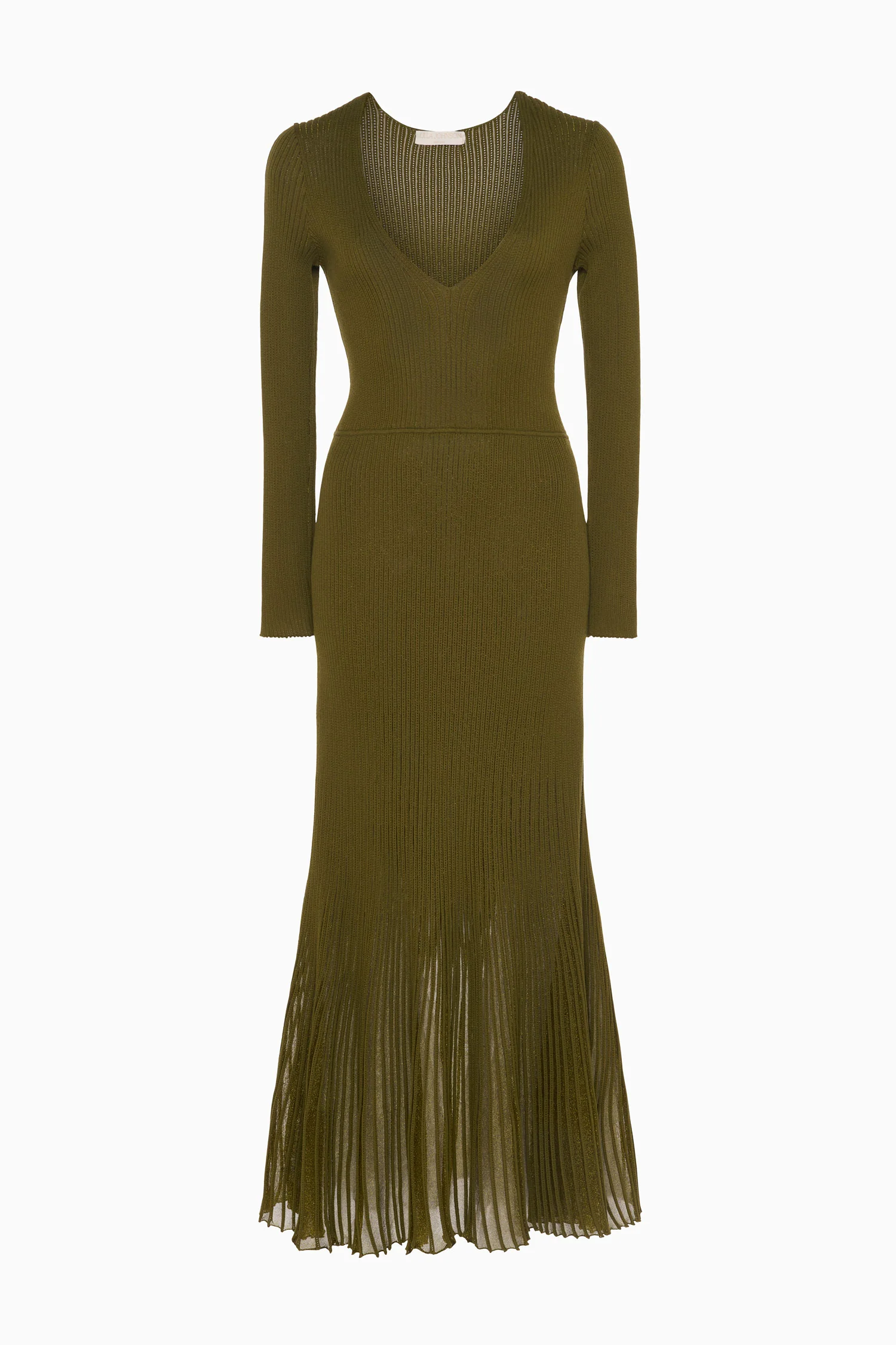 Zeda V Neck Midi Dress - Olive - Image 2