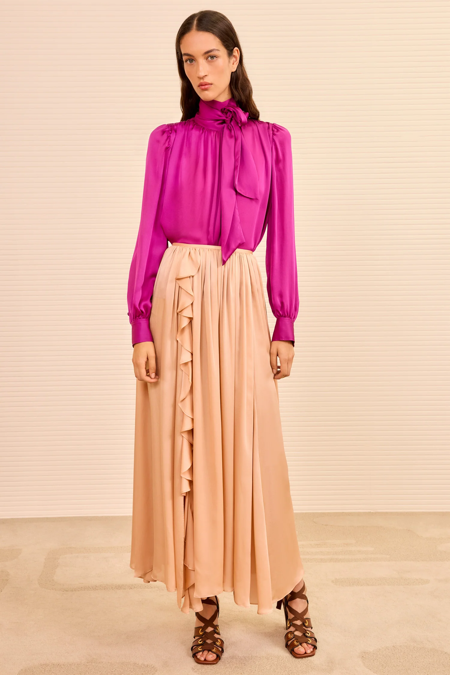 Zena Side Ruffle Midi Skirt - Sand - Image 3